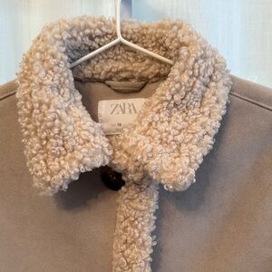 Zara Beige Coat with Shearling Trim